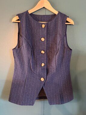 Maeve Pinstripe Button-Front Knit Vest - size L